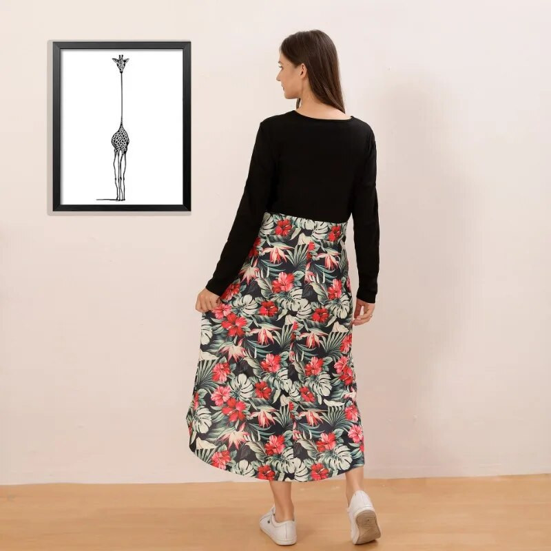 Suknelė nėštumui pavasario ruduo nėščioms moterims ilgomis rankovėmis apvaliu kaklu Suknelė žindymui Suknelė žindymui