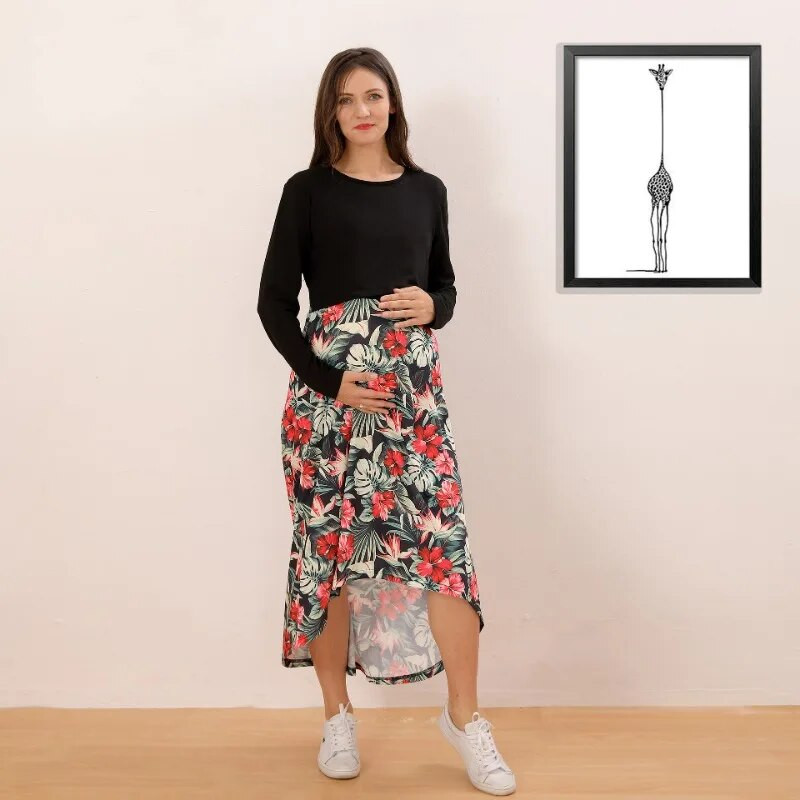 Suknelė nėštumui pavasario ruduo nėščioms moterims ilgomis rankovėmis apvaliu kaklu Suknelė žindymui Suknelė žindymui