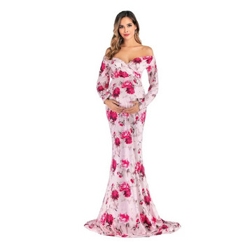 Рокли за бременни с русалка Фотосесия Рокля за бременни жени Реквизит за фотография на цветя Макси рокля за бременни с открити рамене