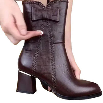 Есенни дамски обувки Модни ботуши на платформа с широк ток и широки токчета за жени Големи размери Дамски ботуши до средата на прасеца Zapatos De Mujer
