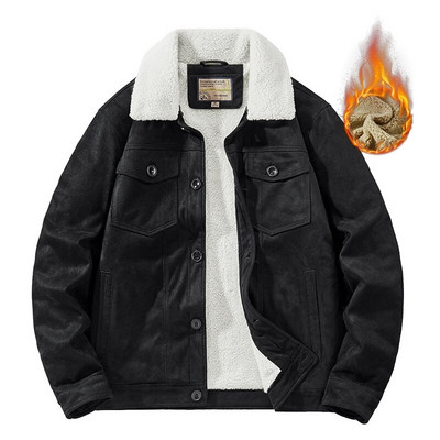 Prabangus Velvet Suede Bomber Striukė Vyrai Rudens Žiema Šilti Paltai Avinėlio vilna Storos Pilot Striukės Vintažinės Parkas Fahion Windbreaker