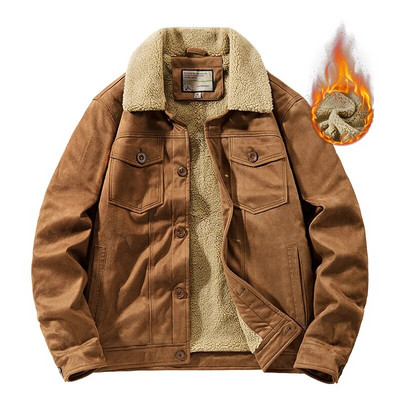 Prabangus Velvet Suede Bomber Striukė Vyrai Rudens Žiema Šilti Paltai Avinėlio vilna Storos Pilot Striukės Vintažinės Parkas Fahion Windbreaker