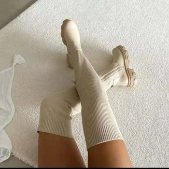 Γυναικείες ζεστές μπότες Chelsea Sock 2023 Χειμερινές μεσαίες γόβες Πάνω από το γόνατο Μπότες Gladiator Μοτοσικλέτα Πλατφόρμα Παπούτσια Zapatos De Mujer