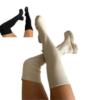 Γυναικείες ζεστές μπότες Chelsea Sock 2023 Χειμερινές μεσαίες γόβες Πάνω από το γόνατο Μπότες Gladiator Μοτοσικλέτα Πλατφόρμα Παπούτσια Zapatos De Mujer