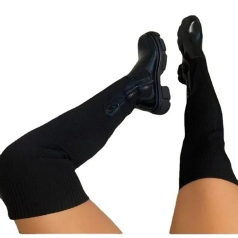 Γυναικείες ζεστές μπότες Chelsea Sock 2023 Χειμερινές μεσαίες γόβες Πάνω από το γόνατο Μπότες Gladiator Μοτοσικλέτα Πλατφόρμα Παπούτσια Zapatos De Mujer