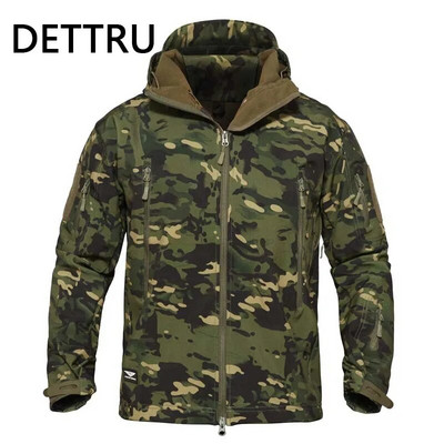 Καμουφλάζ Shark Skin Soft Shell Tactical Jackets Men Fleece Αδιάβροχο Combat Windbreaker Ανδρικό μπουφάν με κουκούλα στρατιωτικού πιλότου στρατού