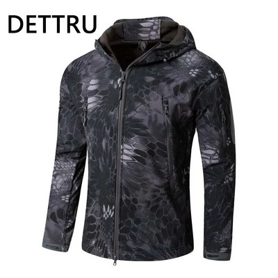 Καμουφλάζ Shark Skin Soft Shell Tactical Jackets Men Fleece Αδιάβροχο Combat Windbreaker Ανδρικό μπουφάν με κουκούλα στρατιωτικού πιλότου στρατού