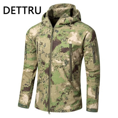 Καμουφλάζ Shark Skin Soft Shell Tactical Jackets Men Fleece Αδιάβροχο Combat Windbreaker Ανδρικό μπουφάν με κουκούλα στρατιωτικού πιλότου στρατού