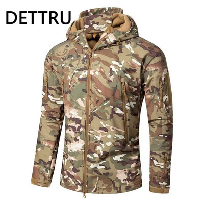 Καμουφλάζ Shark Skin Soft Shell Tactical Jackets Men Fleece Αδιάβροχο Combat Windbreaker Ανδρικό μπουφάν με κουκούλα στρατιωτικού πιλότου στρατού