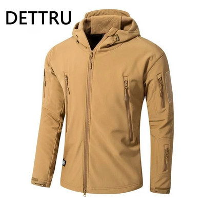 Καμουφλάζ Shark Skin Soft Shell Tactical Jackets Men Fleece Αδιάβροχο Combat Windbreaker Ανδρικό μπουφάν με κουκούλα στρατιωτικού πιλότου στρατού