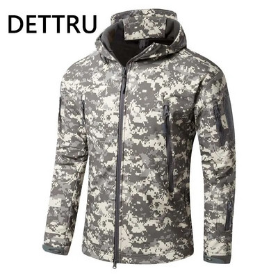 Καμουφλάζ Shark Skin Soft Shell Tactical Jackets Men Fleece Αδιάβροχο Combat Windbreaker Ανδρικό μπουφάν με κουκούλα στρατιωτικού πιλότου στρατού