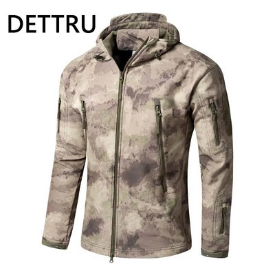 Καμουφλάζ Shark Skin Soft Shell Tactical Jackets Men Fleece Αδιάβροχο Combat Windbreaker Ανδρικό μπουφάν με κουκούλα στρατιωτικού πιλότου στρατού