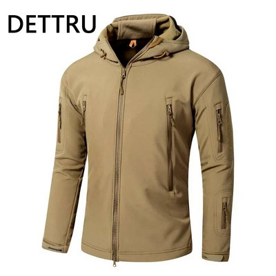 Καμουφλάζ Shark Skin Soft Shell Tactical Jackets Men Fleece Αδιάβροχο Combat Windbreaker Ανδρικό μπουφάν με κουκούλα στρατιωτικού πιλότου στρατού
