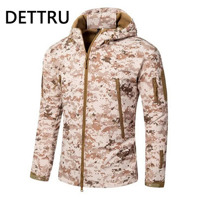 Καμουφλάζ Shark Skin Soft Shell Tactical Jackets Men Fleece Αδιάβροχο Combat Windbreaker Ανδρικό μπουφάν με κουκούλα στρατιωτικού πιλότου στρατού