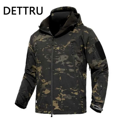 Καμουφλάζ Shark Skin Soft Shell Tactical Jackets Men Fleece Αδιάβροχο Combat Windbreaker Ανδρικό μπουφάν με κουκούλα στρατιωτικού πιλότου στρατού