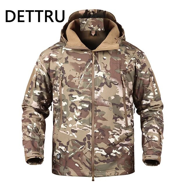 Καμουφλάζ Shark Skin Soft Shell Tactical Jackets Men Fleece Αδιάβροχο Combat Windbreaker Ανδρικό μπουφάν με κουκούλα στρατιωτικού πιλότου στρατού
