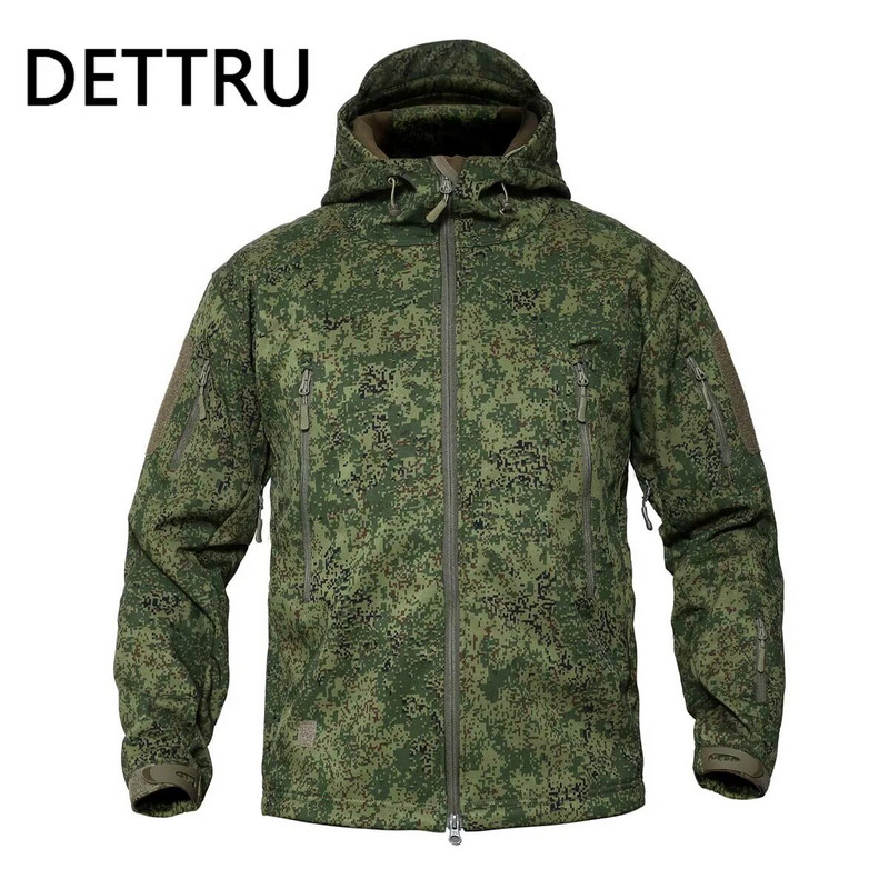 Καμουφλάζ Shark Skin Soft Shell Tactical Jackets Men Fleece Αδιάβροχο Combat Windbreaker Ανδρικό μπουφάν με κουκούλα στρατιωτικού πιλότου στρατού