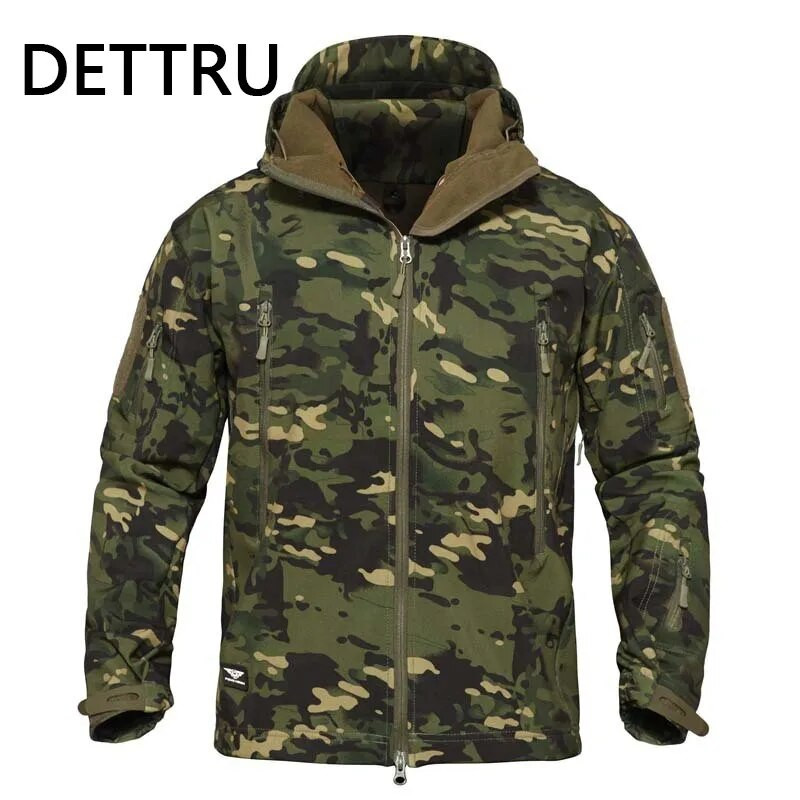 Καμουφλάζ Shark Skin Soft Shell Tactical Jackets Men Fleece Αδιάβροχο Combat Windbreaker Ανδρικό μπουφάν με κουκούλα στρατιωτικού πιλότου στρατού