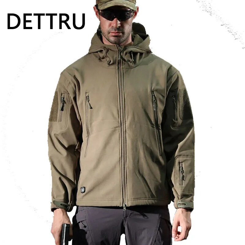 Καμουφλάζ Shark Skin Soft Shell Tactical Jackets Men Fleece Αδιάβροχο Combat Windbreaker Ανδρικό μπουφάν με κουκούλα στρατιωτικού πιλότου στρατού