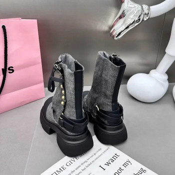 Γυναικεία παπούτσια μόδας 2023 Γυναικείες μπότες slip-on γυναικείες μπότες υψηλής ποιότητας Rivet Γυναικείες μπότες casual Νέα μποτάκια με πλατφόρμα με στρογγυλά δάχτυλα