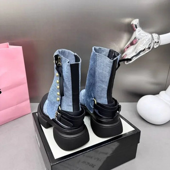 Γυναικεία παπούτσια μόδας 2023 Γυναικείες μπότες slip-on γυναικείες μπότες υψηλής ποιότητας Rivet Γυναικείες μπότες casual Νέα μποτάκια με πλατφόρμα με στρογγυλά δάχτυλα