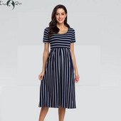 Liu&Qu ženska ležerna prugasta trudnička haljina kratkih i 3/4 rukava do koljena Trudnička odjeća za Baby Shower