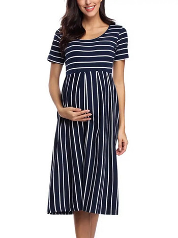 Liu&Qu Дамска ежедневна раирана рокля за бременни с къси и 3/4 ръкави с дължина до коляното Бременни дрехи за бебешко парти