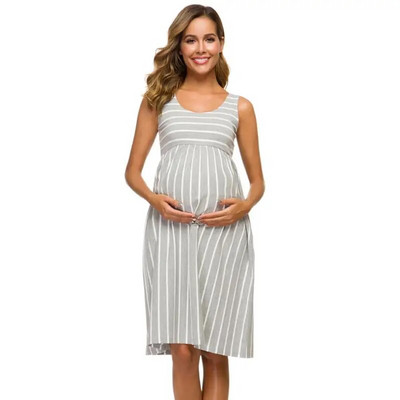 Liu&Qu ženska ležerna prugasta trudnička haljina kratkih i 3/4 rukava do koljena Trudnička odjeća za Baby Shower