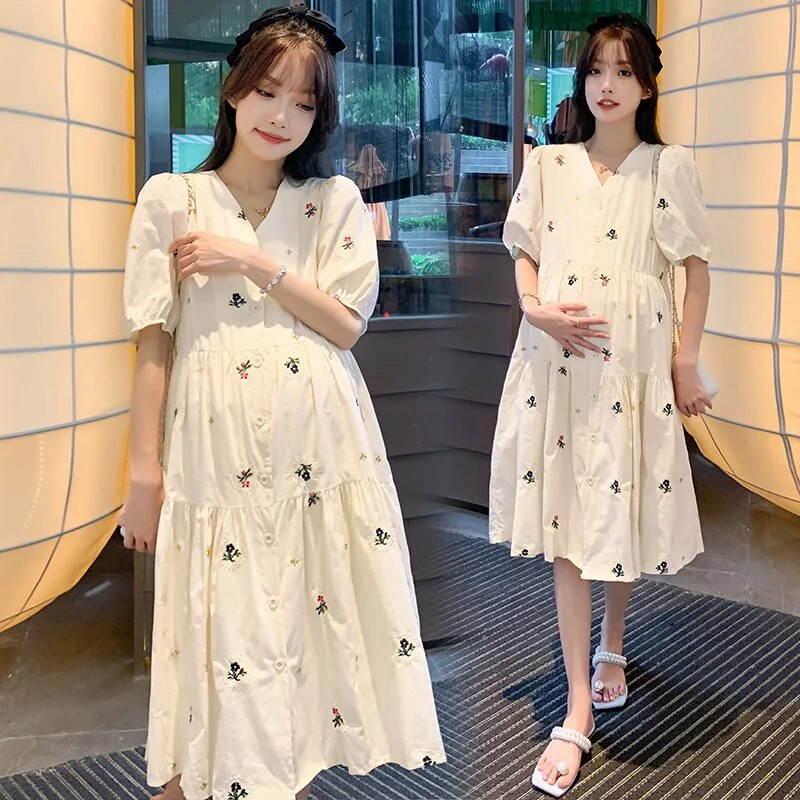 Φόρεμα Plus Size Ρούχα εγκύων Φορέματα εγκυμοσύνης Φαρδιά φορέματα κεντήματος Ρούχα εγκυμοσύνης για έγκυες γυναίκες Φόρεμα