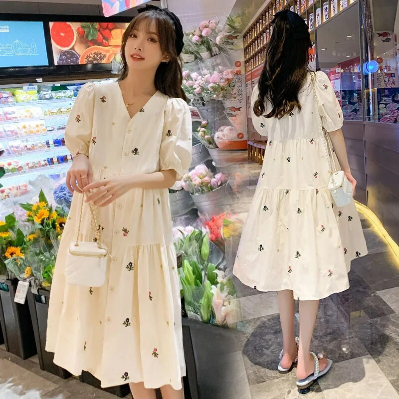 Φόρεμα Plus Size Ρούχα εγκύων Φορέματα εγκυμοσύνης Φαρδιά φορέματα κεντήματος Ρούχα εγκυμοσύνης για έγκυες γυναίκες Φόρεμα