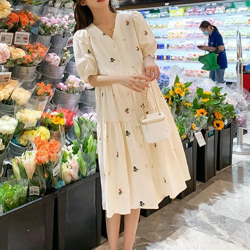 Φόρεμα Plus Size Ρούχα εγκύων Φορέματα εγκυμοσύνης Φαρδιά φορέματα κεντήματος Ρούχα εγκυμοσύνης για έγκυες γυναίκες Φόρεμα