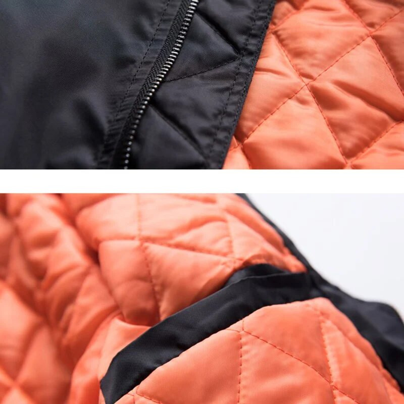 Karinis Japonijos stilius, 2021 m. rudens, žiemos, vyriškos dygsniuotos bombonešio striukės, stovinčios apykakle, pilotinės striukės su užtrauktuku rankovėmis, kišenėmis, paminkštintas paltas