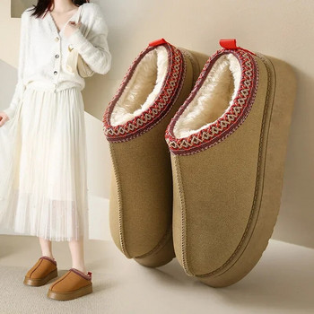 Зимни топли ботуши за сняг Дамски плюшени ботуши с масивна платформа за жени Велурени обувки с памучна подплата Водоустойчиви чехли Мокасини