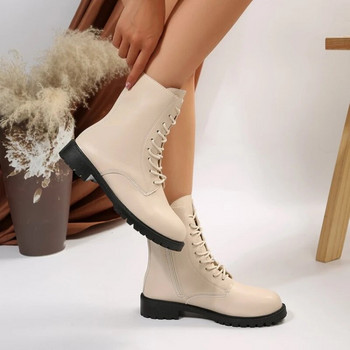 Γυναικείες κοντές μπότες 2023 Φθινόπωρο Νέα Διαδικτυακά Διασημότητες Μποτάκια με χοντρό κάτω μέρος από  Γυναικεία παπούτσια με κορδόνια