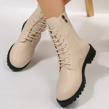 Γυναικείες κοντές μπότες 2023 Φθινόπωρο Νέα Διαδικτυακά Διασημότητες Μποτάκια με χοντρό κάτω μέρος από  Γυναικεία παπούτσια με κορδόνια