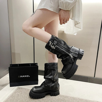 Γυναικεία παπούτσια σχεδιαστών 2023 Street Fashion Γυναικείες μπότες με χοντρή σόλα Αδιάβροχα αντιολισθητικά punk Gothic παπούτσια Καφέ μπότες στη μέση της γάμπας