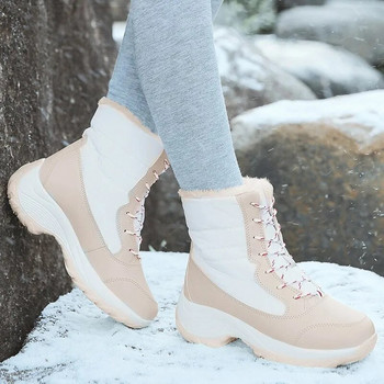 Дамски ботуши Дамски ботуши на токчета за зимата на 2023 г. Тренд Ботуши с кожа на платформа Сняг Bota Feminina Леки къси зимни обувки Дамски