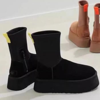 Καστόρινες βαμβακερές μπότες για χιόνι ζεστές μπότες χιονιού Chelsea 2023 Χειμερινή χοντρή σόλα Goth Παπούτσια Νέα κοντή βελούδινη γυναίκα σαουσούρ περπατήματος