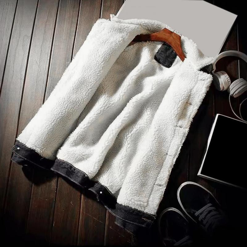 Meeste teksa jope paks lambaliha kašmiirvooder ühevärviline külmakindel ülerõivas talve üherealine teksamantel tänavarõivad