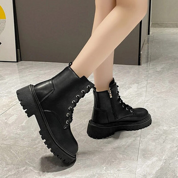 Winter Thicken βελούδινα γυναικεία μποτάκια 2023 Νέες ζεστές δερμάτινες μπότες χιονιού Γυναικεία μαύρα χειμωνιάτικα κορδόνια, βαμβακερά παπούτσια
