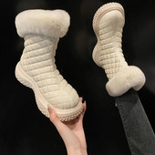 Γυναικείες μπότες χιονιού Υψηλής ποιότητας πουπουλένιο ύφασμα Ζεστά βελούδινα γυναικεία χειμωνιάτικα παπούτσια Αδιάβροχα μποτάκια αστραγάλου Γυναικεία χειμερινά παπούτσια