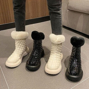 Γυναικείες μπότες χιονιού Υψηλής ποιότητας πουπουλένιο ύφασμα Ζεστά βελούδινα γυναικεία χειμωνιάτικα παπούτσια Αδιάβροχα μποτάκια αστραγάλου Γυναικεία χειμερινά παπούτσια