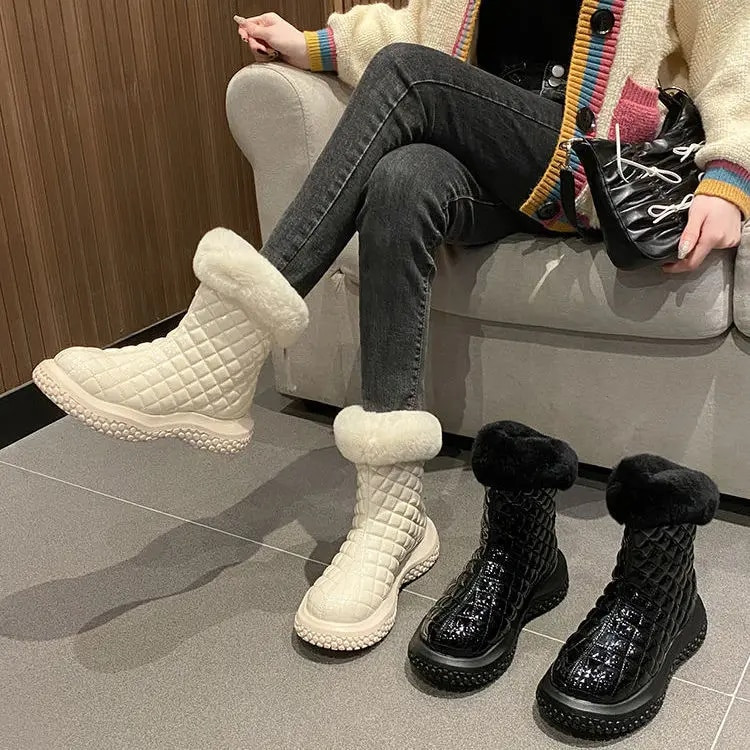 Γυναικείες μπότες χιονιού Υψηλής ποιότητας πουπουλένιο ύφασμα Ζεστά βελούδινα γυναικεία χειμωνιάτικα παπούτσια Αδιάβροχα μποτάκια αστραγάλου Γυναικεία χειμερινά παπούτσια