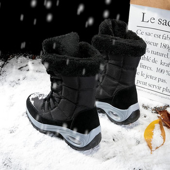 Дамски ботуши Зимни топли качествени ботуши за сняг до средата на прасеца Дамски обувки с връзки Удобни водоустойчиви ботуши Chaussures Femme