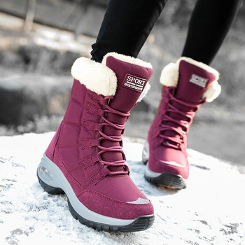 Дамски ботуши Зимни топли качествени ботуши за сняг до средата на прасеца Дамски обувки с връзки Удобни водоустойчиви ботуши Chaussures Femme
