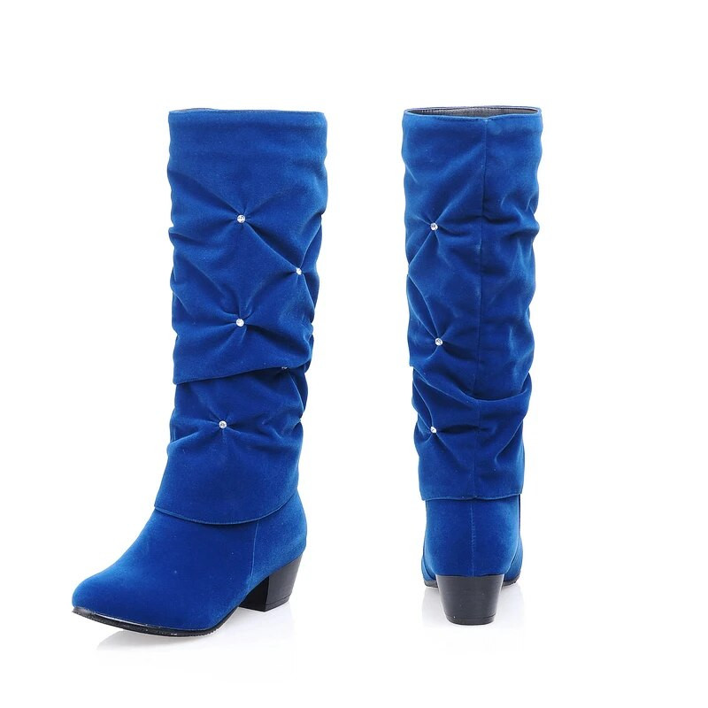 Uued naiste madala kontsaga sääreosa talvesaapad Mood Rhinestone ümmarguse varbaga lumesaapad Peokingad Pulmakingad Punane Must Sinine