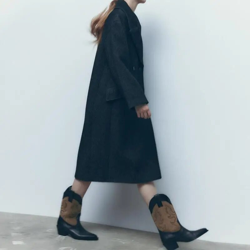 Avalynė smailia nosimi „Cowgirl“ moteriški batai pusiau aukšti, džinsiniai kaubojus, vidurinio kulno mada, 2023 m. tendencija „Hot Pu“