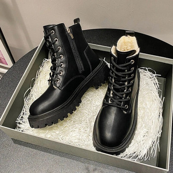 Rimocy γυναικείες αδιάβροχες μπότες για χιόνι 2023 Χειμερινές αντιολισθητικές ζεστές βελούδινες μπότες αστραγάλου Γυναικείες μποτάκια με κορδόνια πλατφόρμα μοτοσικλέτας Mujer