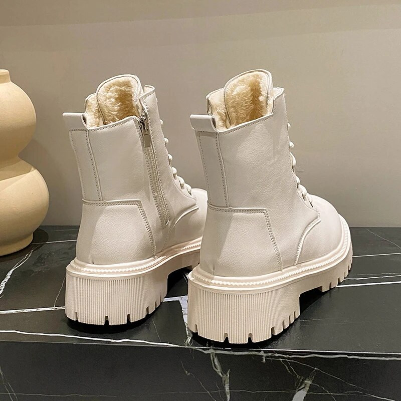 Rimocy γυναικείες αδιάβροχες μπότες για χιόνι 2023 Χειμερινές αντιολισθητικές ζεστές βελούδινες μπότες αστραγάλου Γυναικείες μποτάκια με κορδόνια πλατφόρμα μοτοσικλέτας Mujer