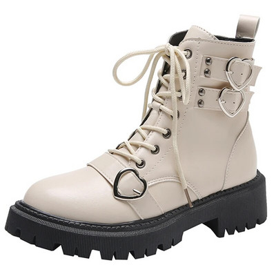 Rimocy 2023 New Women Platform Μποτάκια Pu Δερμάτινα Lace Up Μποτάκια μοτοσυκλέτας Γυναικεία φθινοπωρινή αντιολισθητική πλατφόρμα Botas Woman